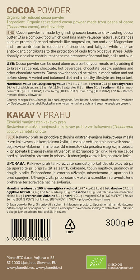 PlanetBIO ekološki kakav v prahu